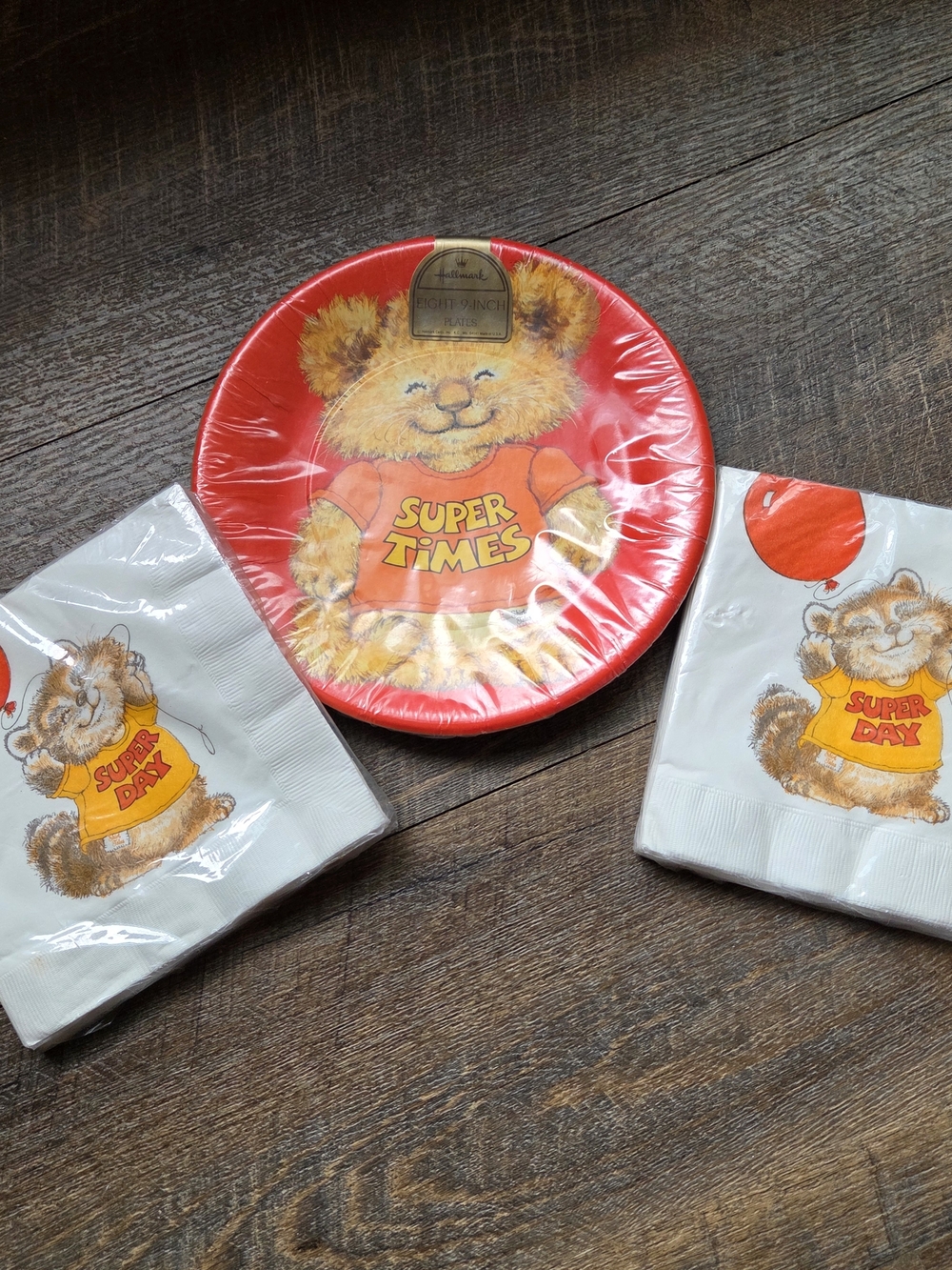 Hallmark Red & White Bear 'Super Times' Party Plates and Napkins